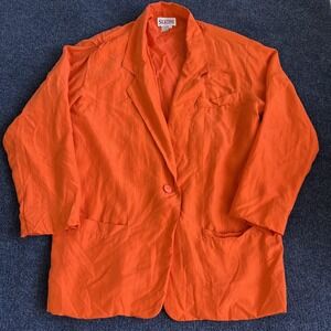 Silktime Jacket Womens Large Orange 100% Silk Lined Career Work Office Blazer
